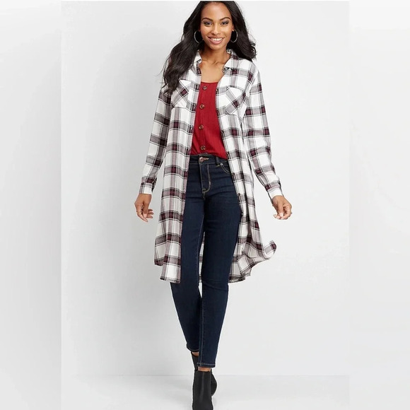 Maurices Tops - Maurices plaid button down duster shirt size small.